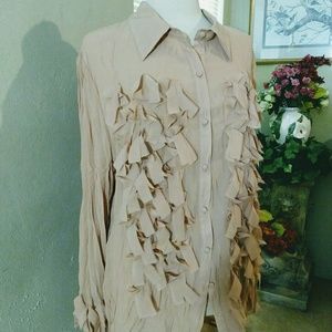 Unique spectrum size 2X tan tattered blouse